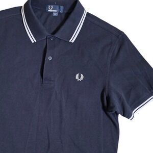 Fred Perry Twin Tipped Polo Shirt Mens L Navy Blue Laurel Logo Classic M1200